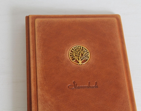 Stammbuch ♥LEBENSBAUM♥  im Vintage-Look aus cognacbraunem Nappaleder, DIN A5